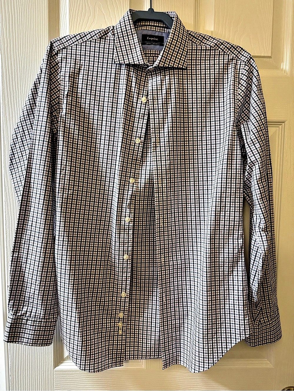 Esquire Plaid Cotton Shirt in Blue & White Size 15 34/35 Like New